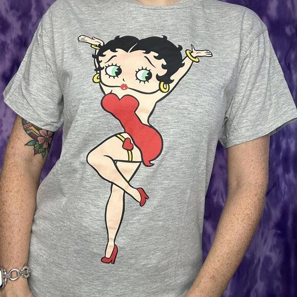 Betty Boop graphic t-shirt grey heather / red boop - Picture 1 of 4